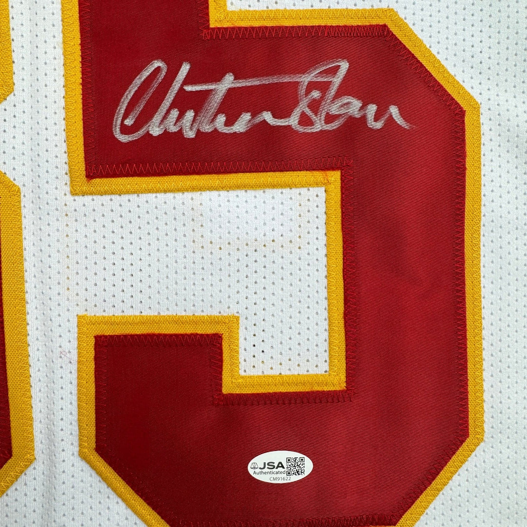 Autographed/Signed Christian Okoye Kansas City White Jersey JSA COA
