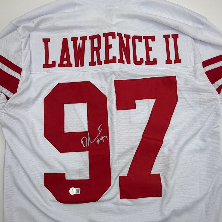 Autographed/Signed Dexter Lawrence New York White Pro Cut Jersey Beckett BAS COA