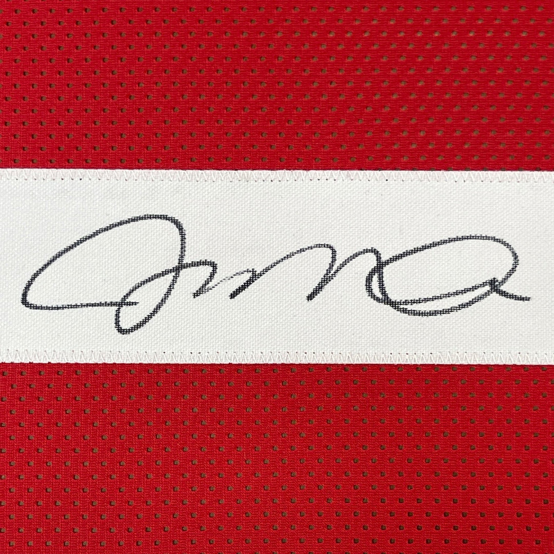 FRAMED Signed JOE MONTANA 35x39 San Francisco Red Jersey JSA COA