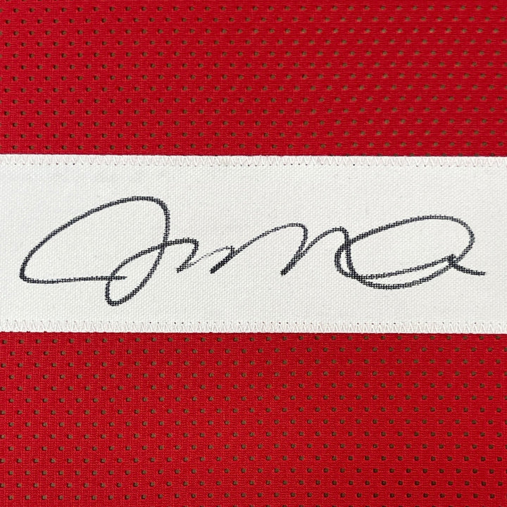 FRAMED Signed JOE MONTANA 35x39 San Francisco Red Jersey JSA COA
