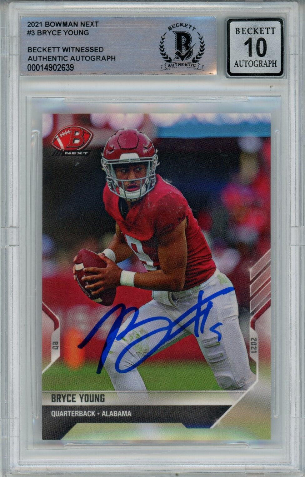 Bryce Young Autographed/Signed 2021 Bowman #3 Beckett Auto 10 40734