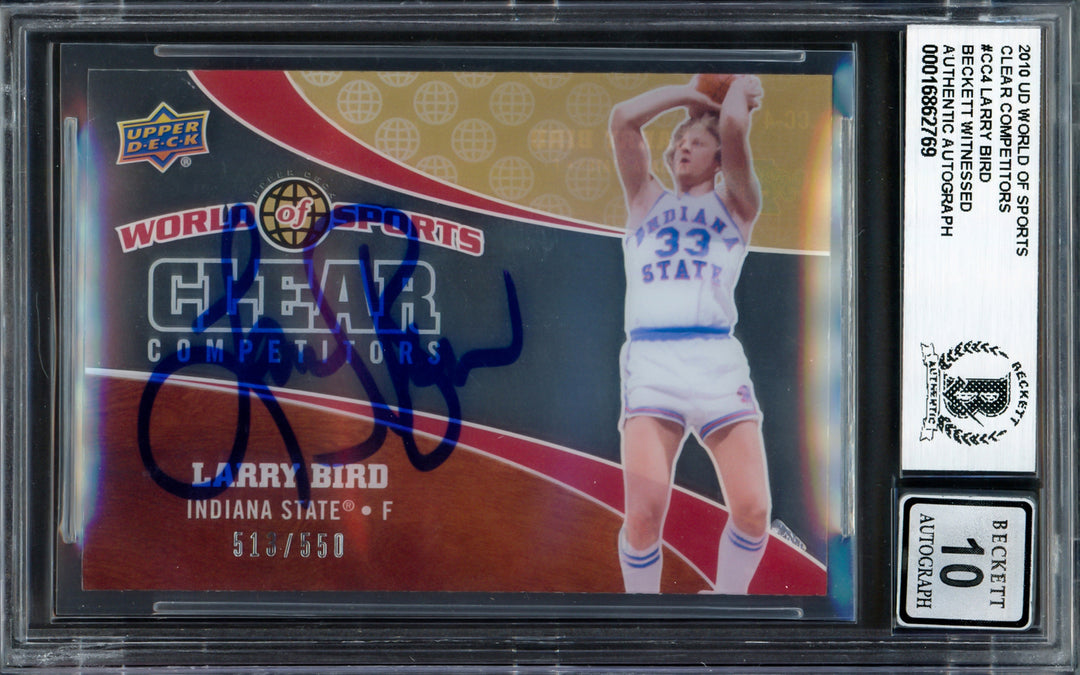 Larry Bird Auto 2010 UD World Sports Clear Competitors Card CC4 Sig 10 /550 BAS