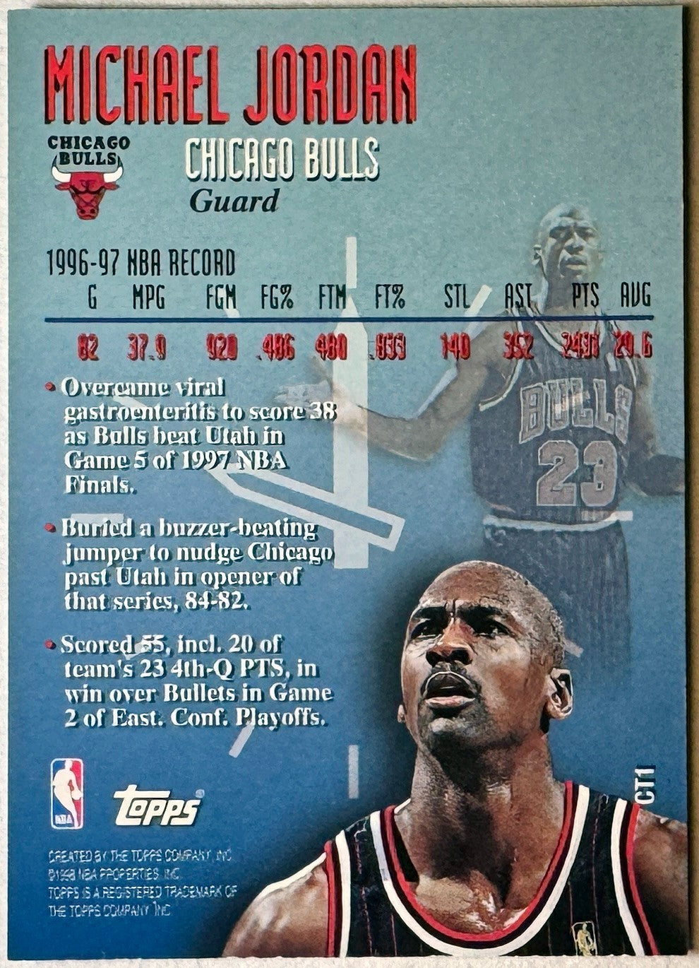 Michael Jordan 1997-98 Topps Clutch Time Card #CT1 (Chicago Bulls/GOAT/HOF/Goat)