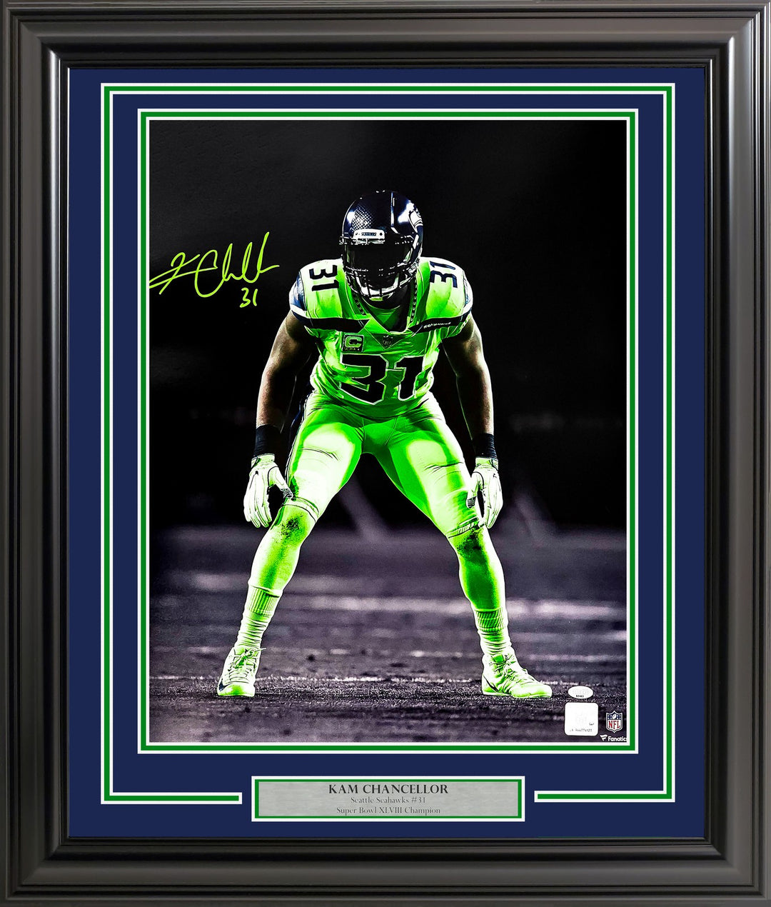 Kam Chancellor Signed Framed 16x20 Photo Seattle Seahawks Color Rush MCS Holo