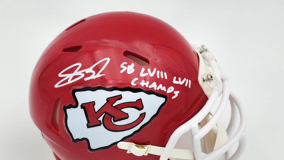 Skyy Moore Auto Chiefs Red Speed Mini Helmet "SB LVII LVIII Champs" Beckett Wit