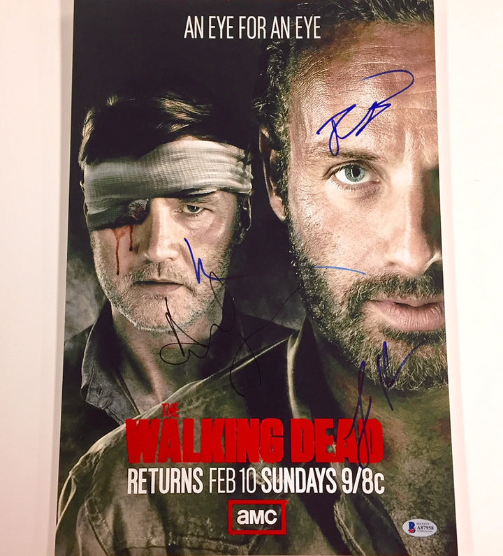 THE WALKING DEAD x4 Cast Signed 12x18 Photo * Beckett BAS COA ~Lincoln & Reedus