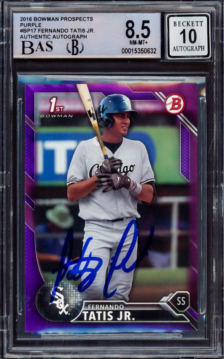 Fernando Tatis Jr Signed 2016 Bowman Prospect Purple RC BP17 BGS 8.5 Sig 10 /250