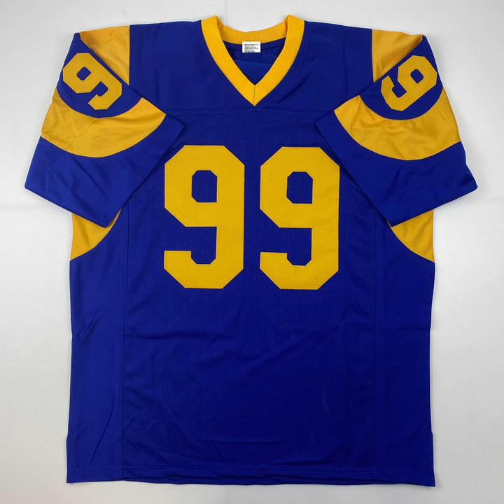Facsimile Autographed Aaron Donald Los Angeles Royal Blue Reprint Jersey Mens XL