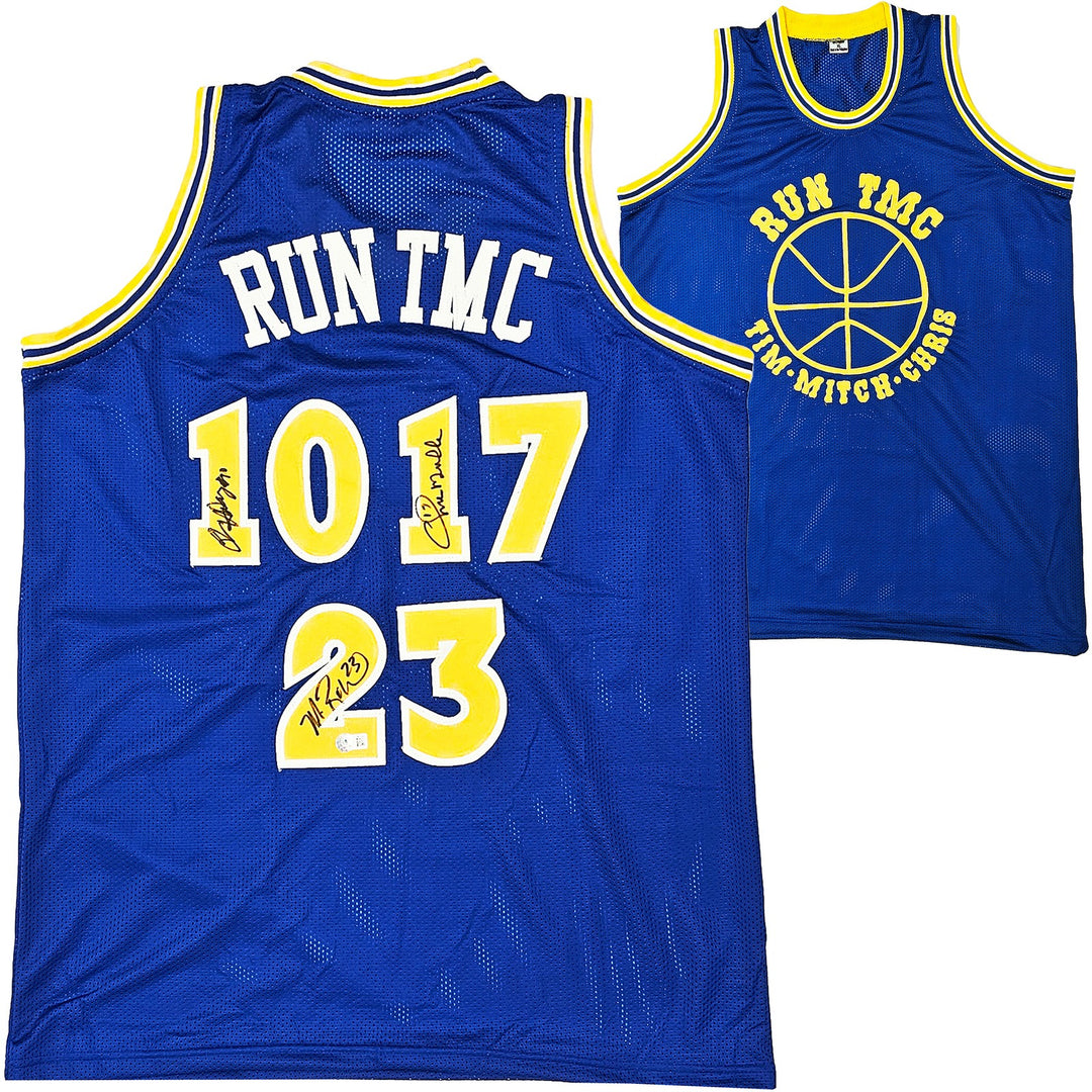 Warriors Chris Mullin, Tim Hardaway & Richmond Auto Blue Jersey Run TMC Beckett