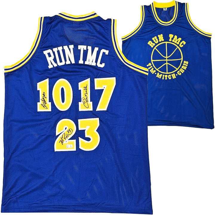 Warriors Chris Mullin, Tim Hardaway & Richmond Auto Blue Jersey Run TMC Beckett