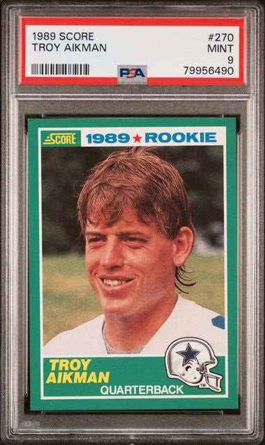 Graded 1989 Score Troy Aikman #270 Rookie RC Football Card PSA 9 Mint