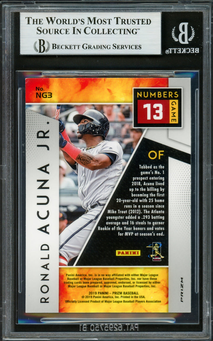 Ronald Acuna Jr. Signed 2019 Panini Prizm Numbers Game Card NG3 Braves Beckett