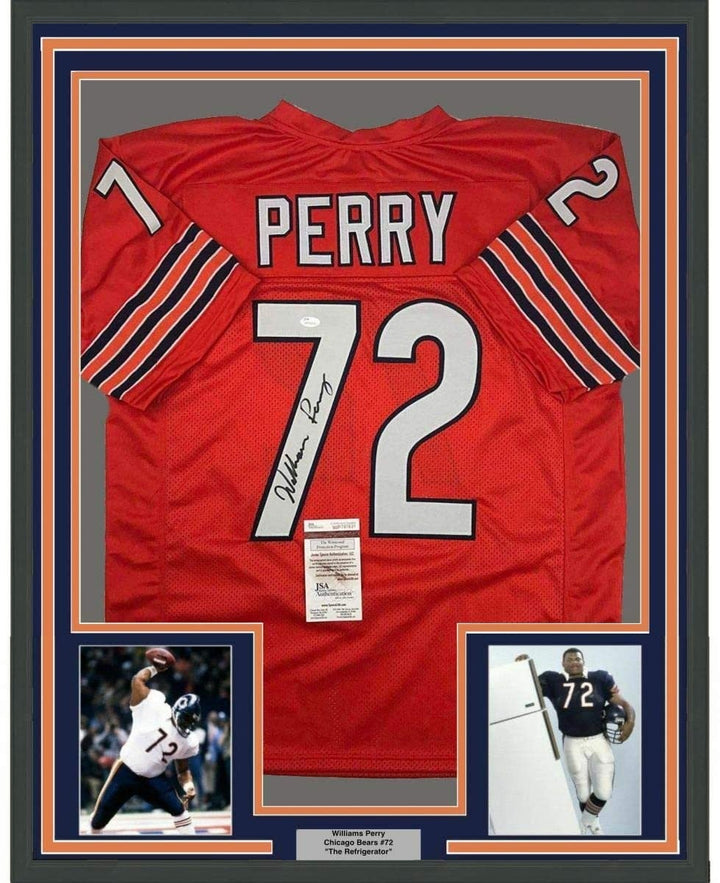 Framed Signed William Perry The Refrigerator 35x39 Jersey JSA COA