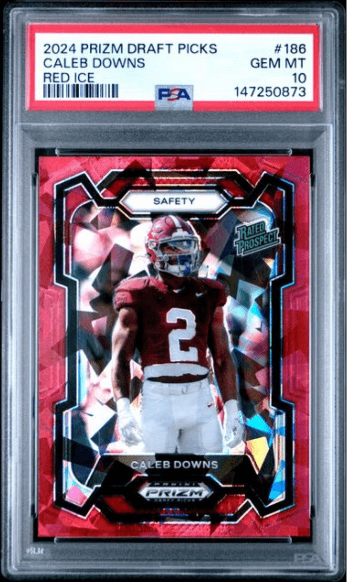 Graded 2024 Panini Prizm DP Caleb Downs #186 Red Ice Rookie Football Card PSA 10