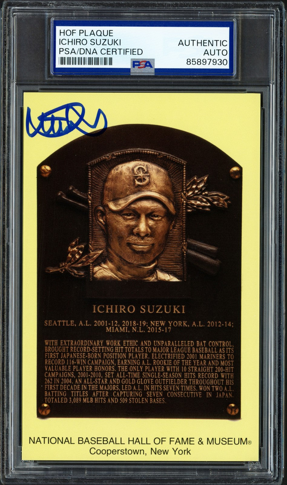 Ichiro Suzuki Signed HOF Plaque Postcard Mariners Hank Aaron Stamp PSA/DNA