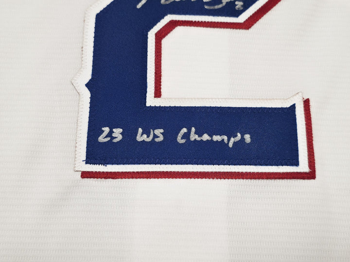 Rangers Marcus Semien Auto White Nike Jersey Size XXL "23 WS Champs" Beckett Wit