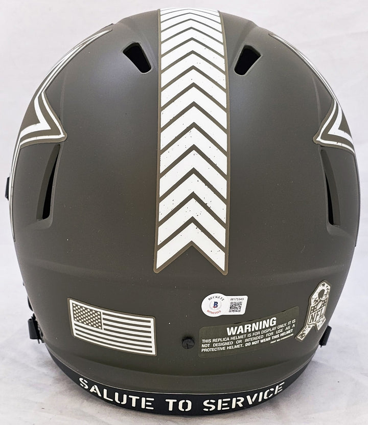 Roger Staubach Auto Cowboys Salute To Service Camo Full Size Rep Helmet Beckett