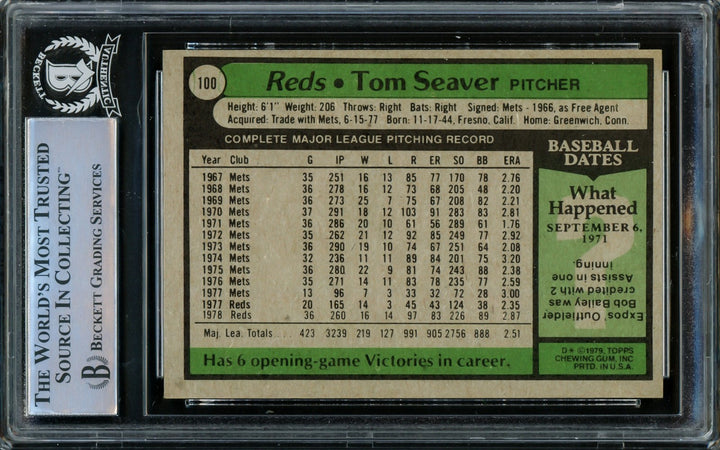 Tom Seaver Signed 1979 Topps Card #100 Cincinnati Reds Beckett BAS #15866732