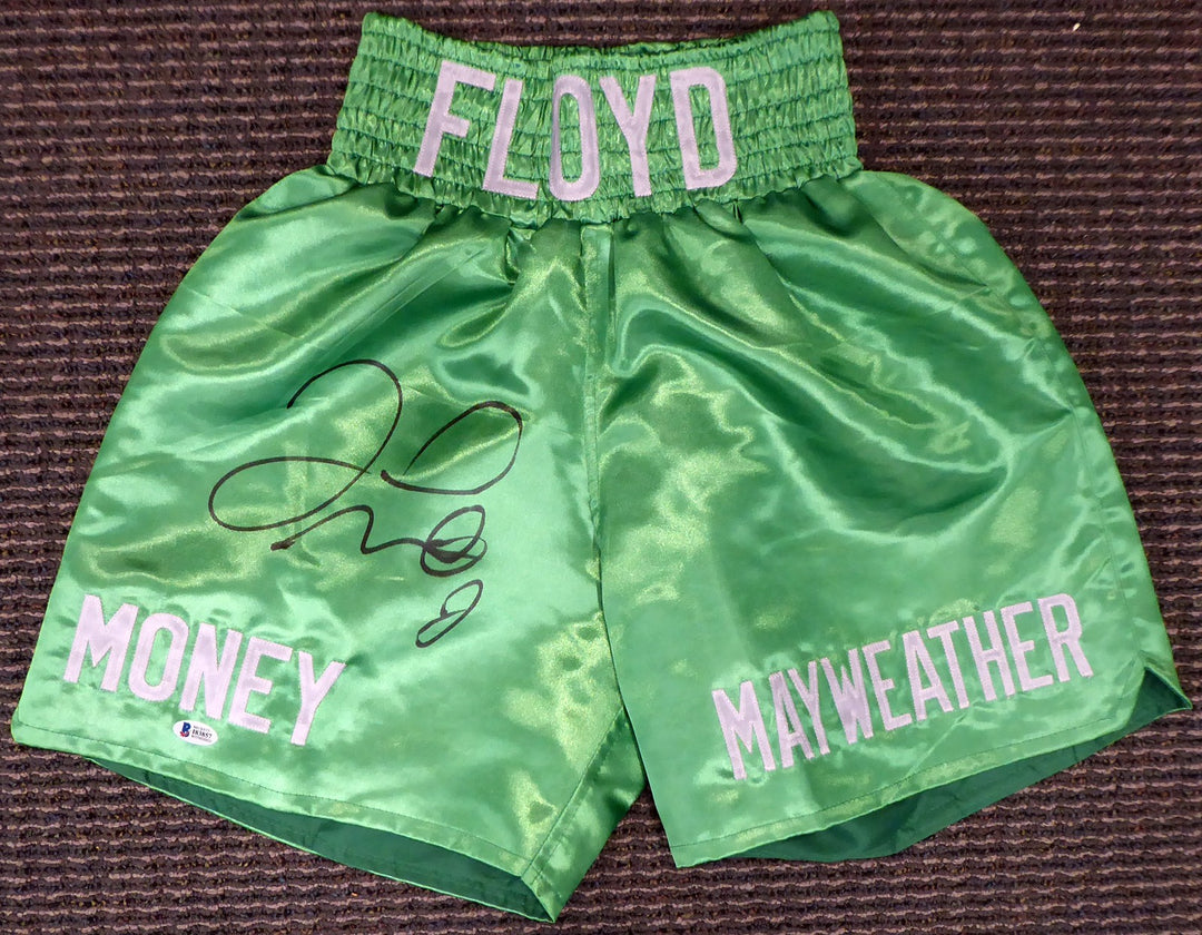 Floyd Mayweather Jr. Autographed Signed Green Boxing Trunks Beckett BAS