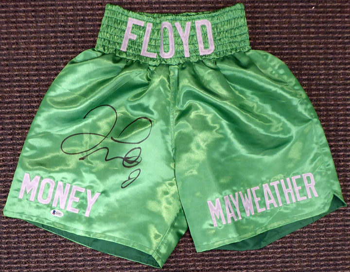 Floyd Mayweather Jr. Autographed Signed Green Boxing Trunks Beckett BAS