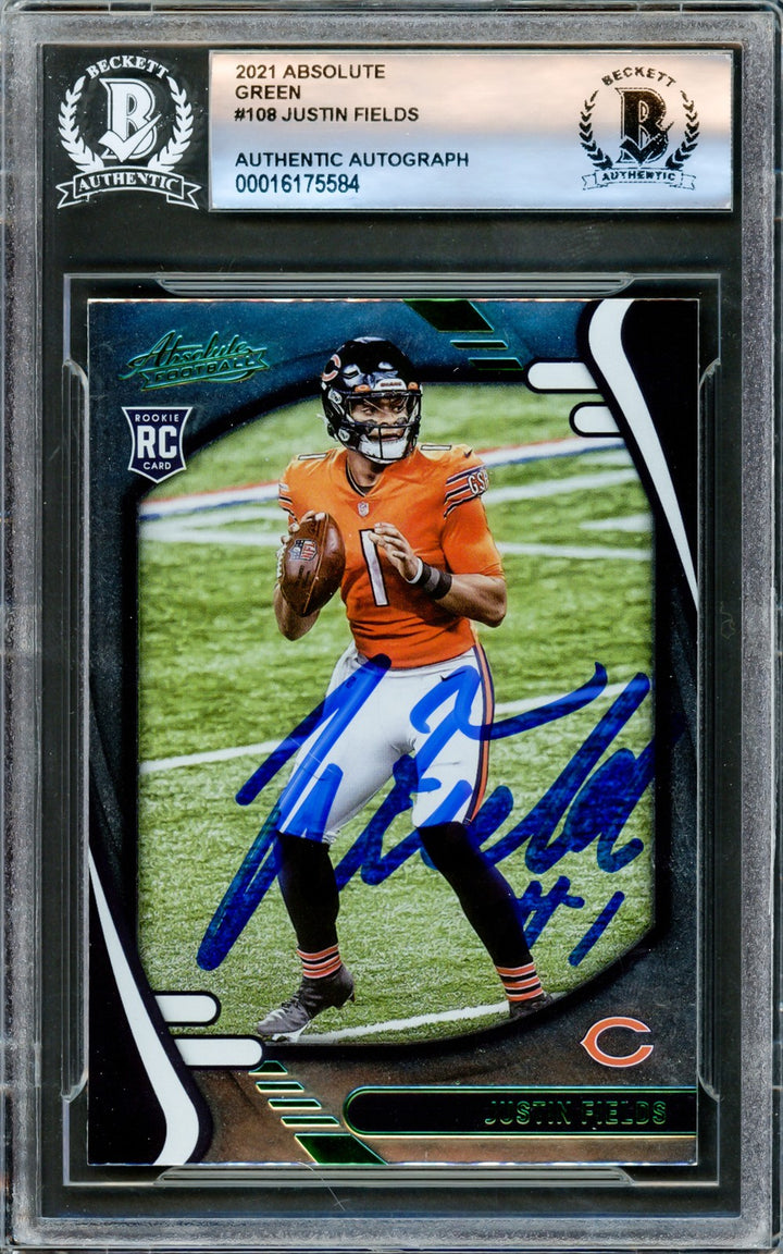 Justin Fields Signed 2021 Absolute Green Rookie Card #108 Chicago Bears Beckett