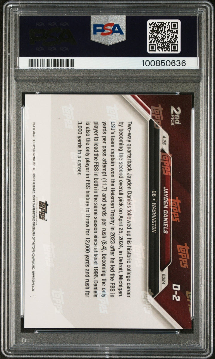 Graded 2024 Topps Now Jayden Daniels #D2 Rookie RC Card PSA 10 Gem Mint
