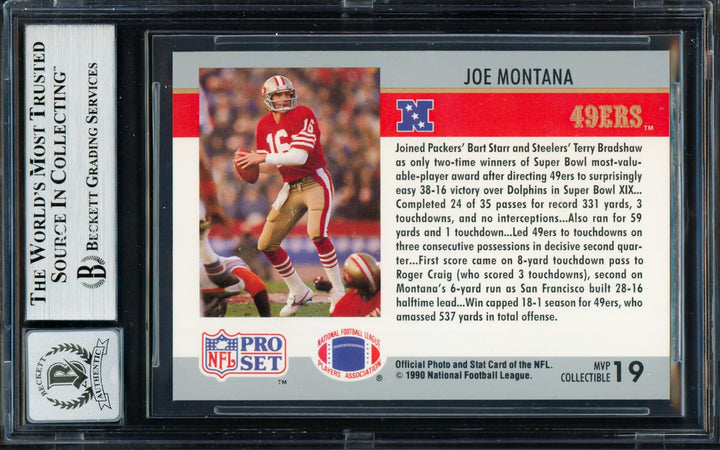 Joe Montana Signed 1990 Pro Set Card 19 San Francisco 49ers Auto GM 10 Beckett
