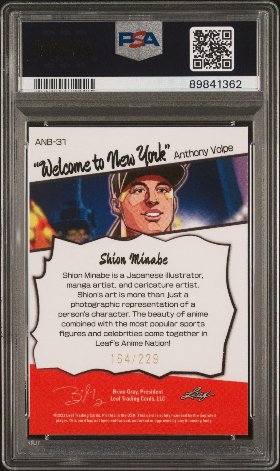 Graded 2023 Leaf Web Anthony Volpe #31 Anime Nation #/229 Card PSA 10