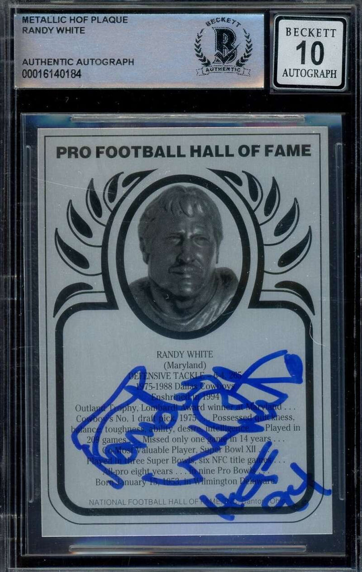 Randy White Gem Mint 10 Beckett BAS Signed Metallic HOF Plaque Autograph
