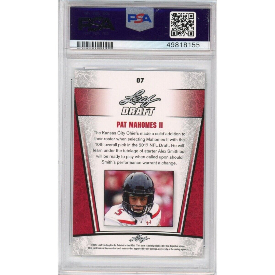 Graded 2017 Leaf Draft PATRICK MAHOMES II #07 Special Release Rookie Card PSA 10
