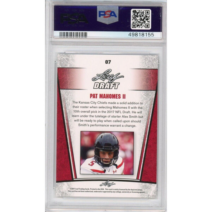 Graded 2017 Leaf Draft PATRICK MAHOMES II #07 Special Release Rookie Card PSA 10