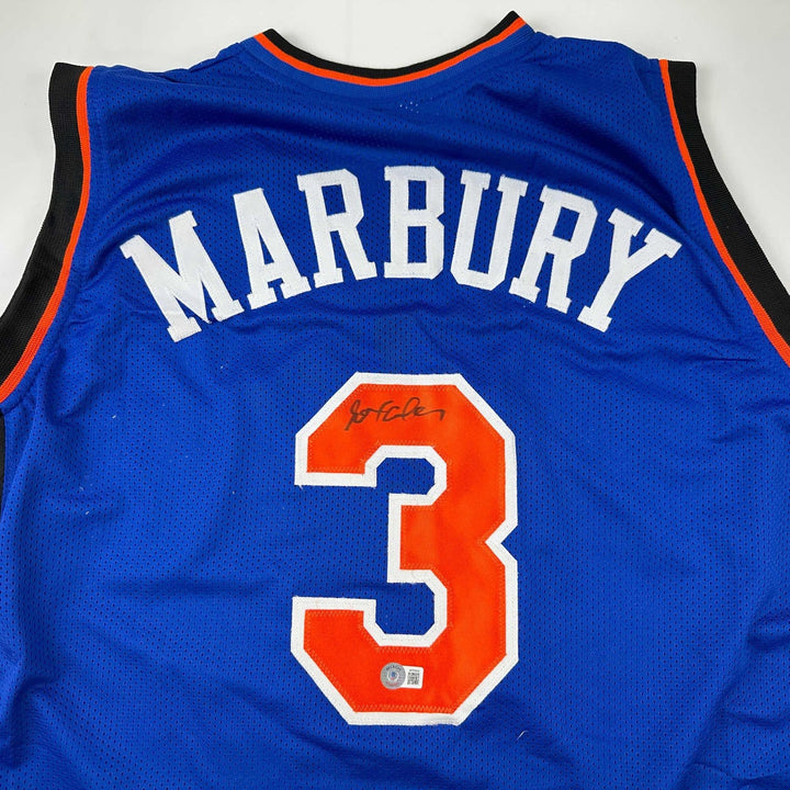 Autographed/Signed Stephon Marbury New York Blue Jersey Beckett COA