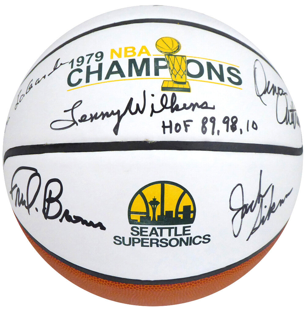1978-79 NBA Champ Sonics Multi Auto Basketball 9 Sigs Fred Brown, Lenny Wilkens