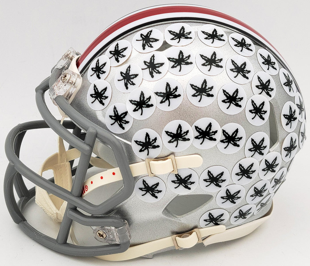 TreVeyon Henderson Signed Ohio State Buckeyes Silver Speed Mini Helmet Beckett