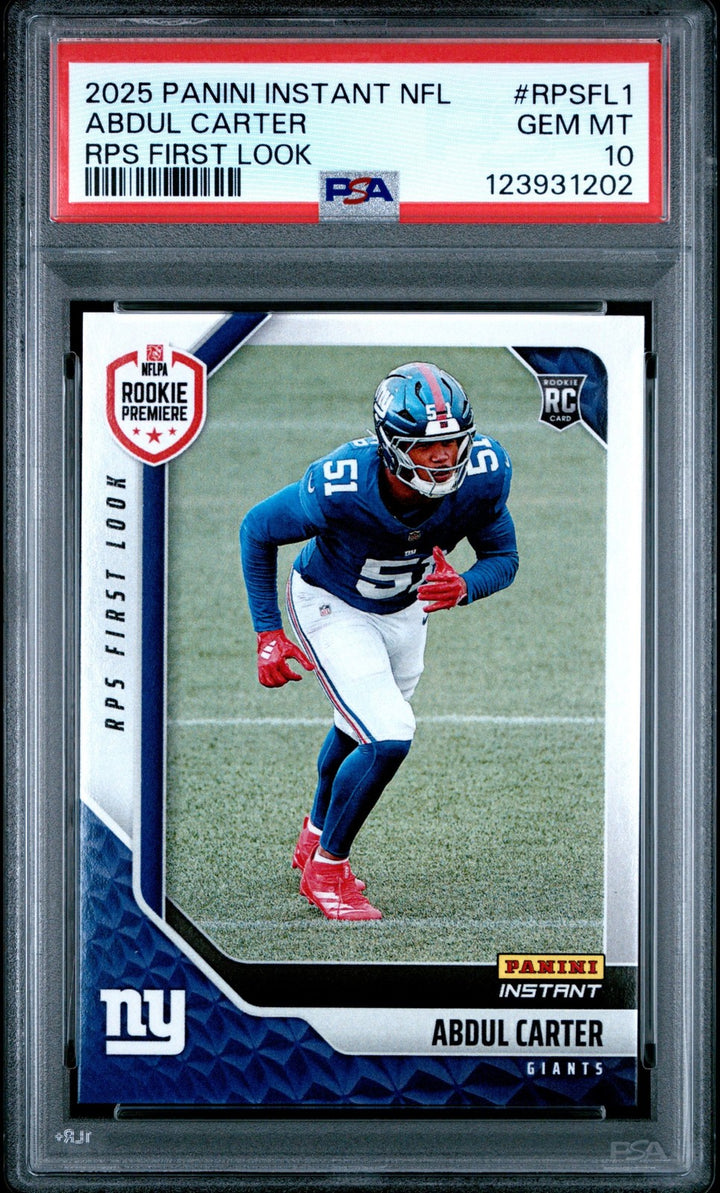 Graded 2025 Panini Abdul Carter #RPSFL1 RPS First Look RC Card PSA 10