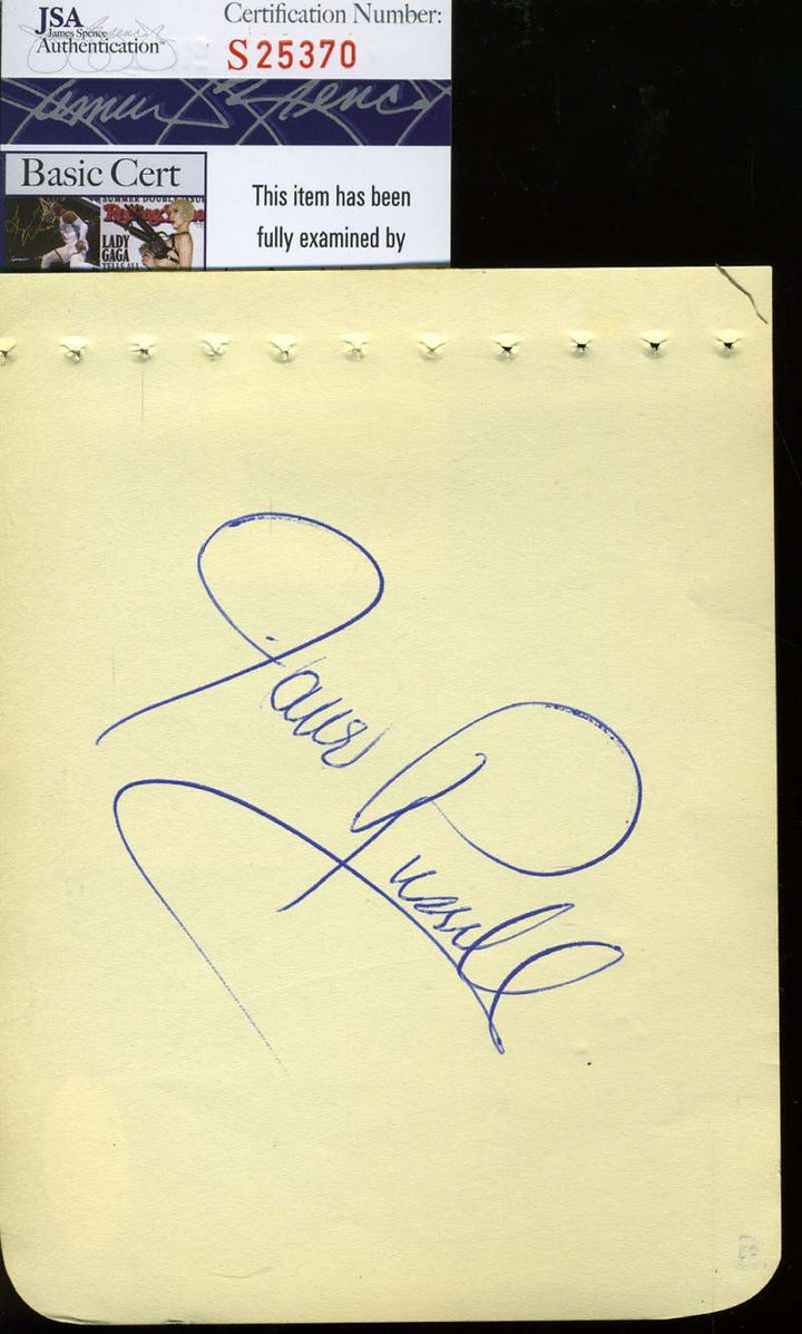 Jane Russell Hand Signed Jsa Album Page Authentic Autograph
