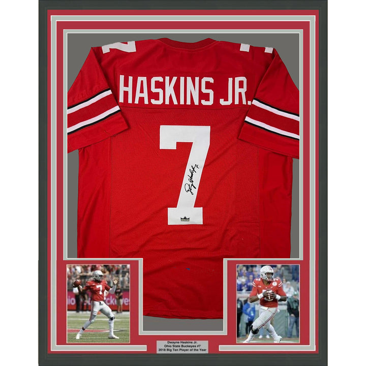 Framed Facsimile Autographed Dwayne Haskins Jr. 35x39 Ohio State Reprint Jersey