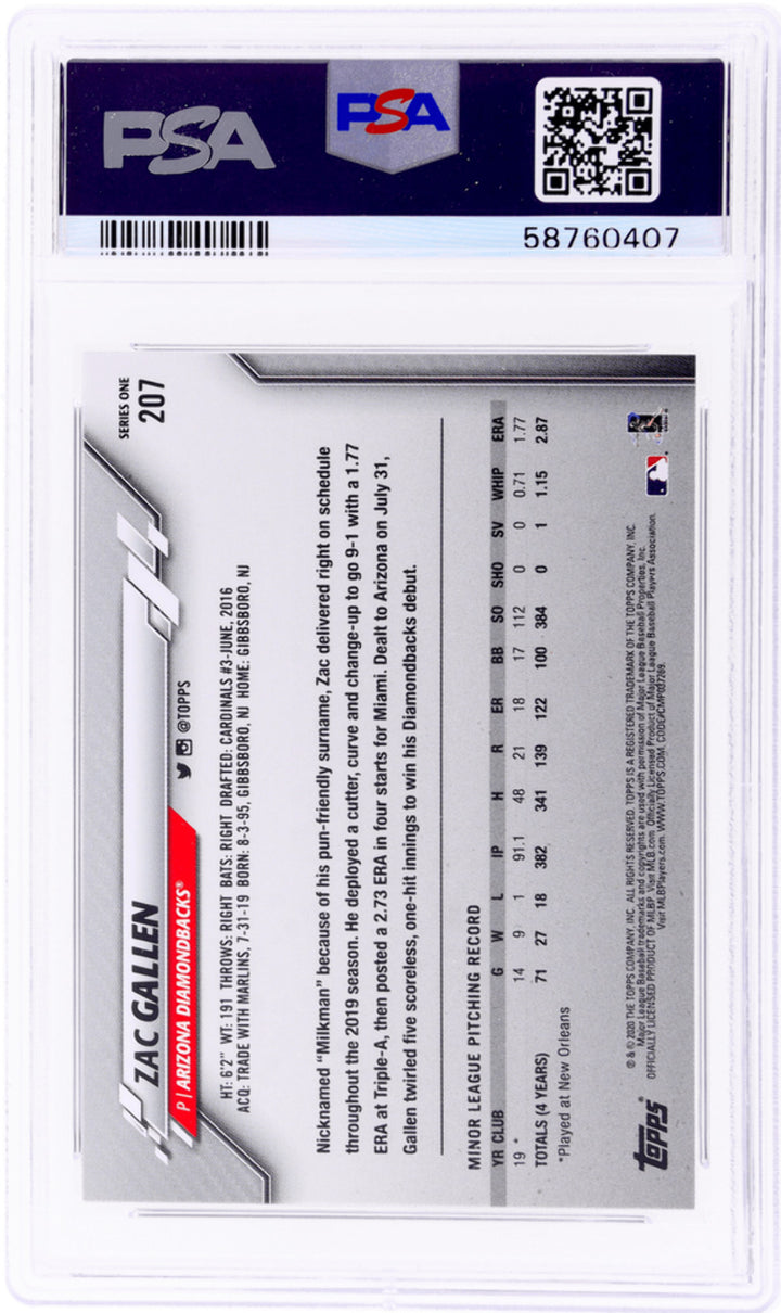 Graded 2020 Topps Complete Set Zac Gallen #207 Gold Star RC Baseball Card PSA 10