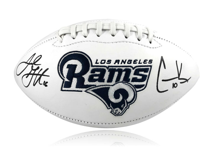 Jared Goff Cooper Kupp Dual Signed LA Rams White Football COA Fanatics Autograph