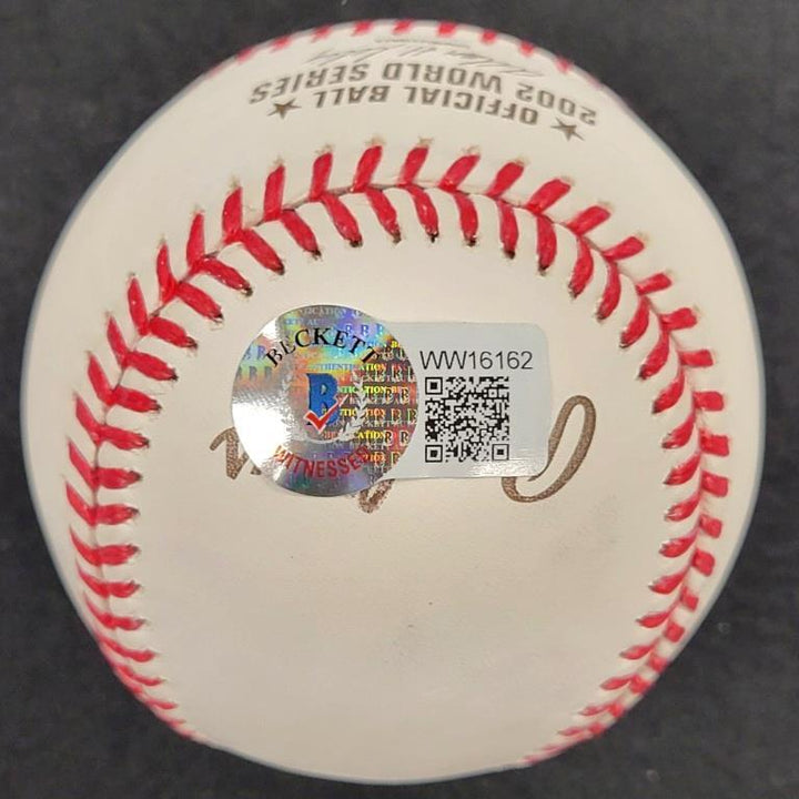 Troy Percival signed "Final Out" 2002 World Series Baseball auto BAS Beckett