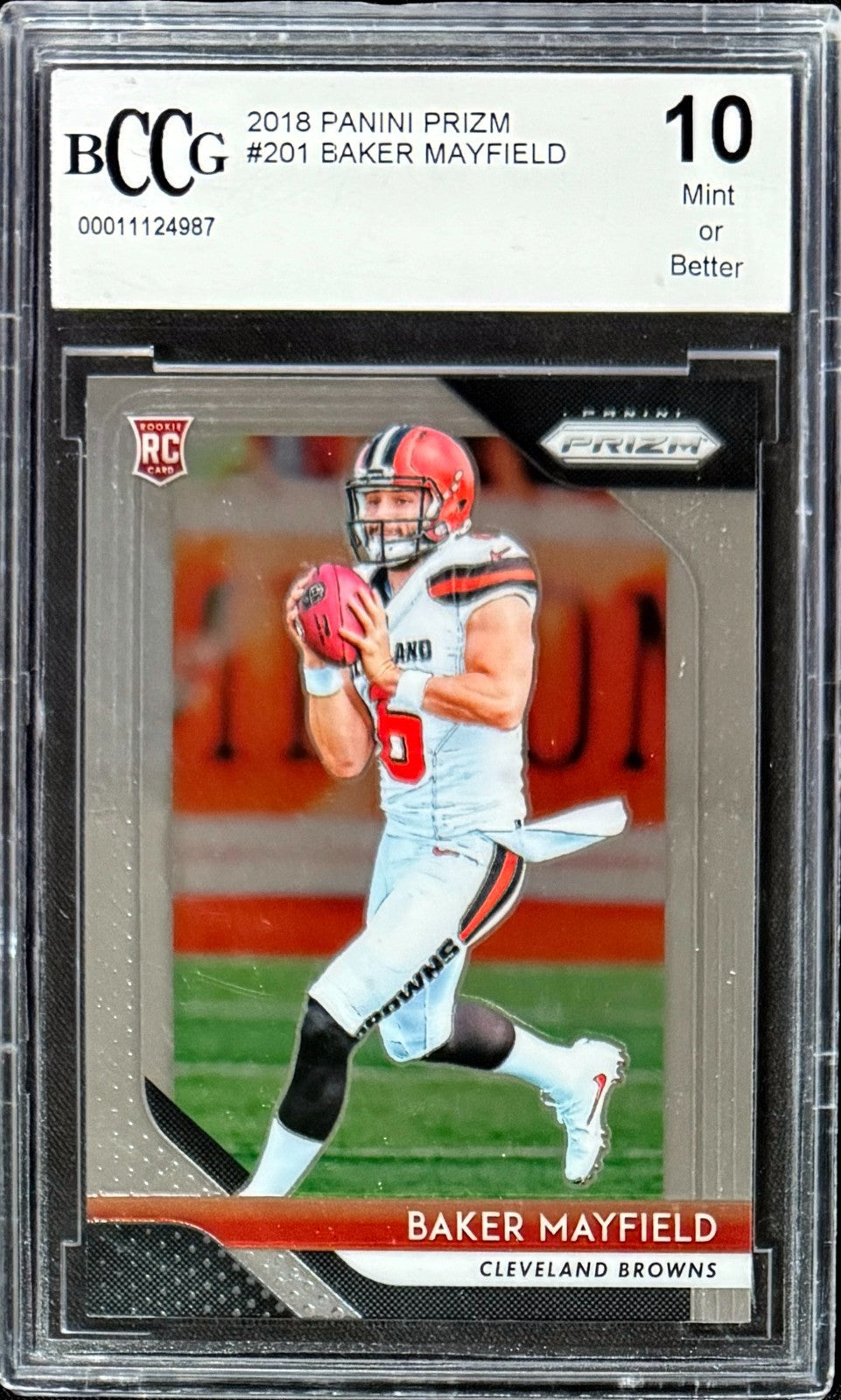 Baker Mayfield 2018 Panini Prizm Rookie Card #201- BCCG Graded 10 Mint or Better