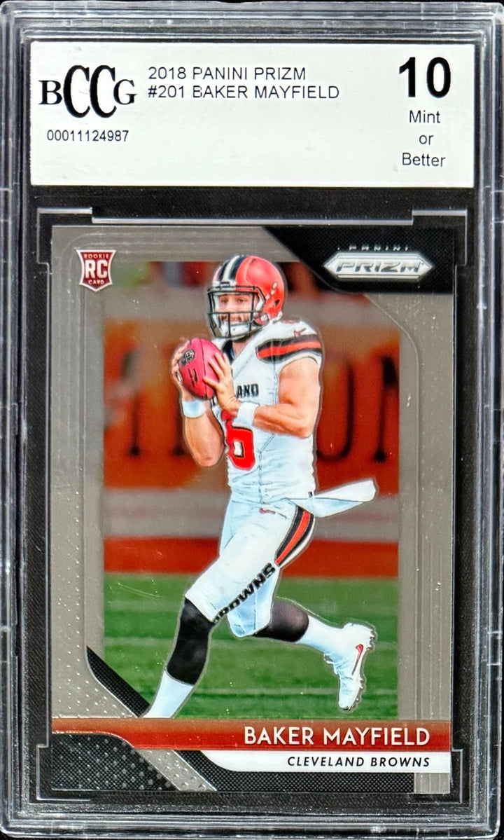 Baker Mayfield 2018 Panini Prizm Rookie Card #201- BCCG Graded 10 Mint or Better