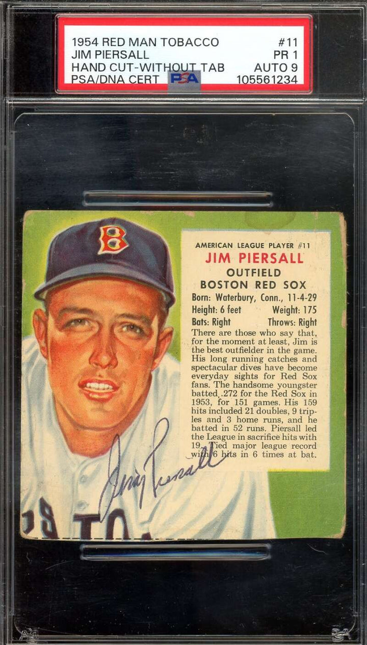 Jim Piersall Mint 9 PSA DNA Signed 1954 Red Man Tobacco Autograph