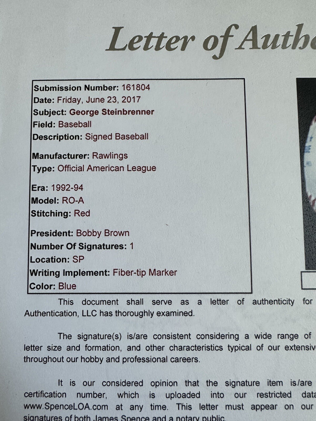 George Steinbrenner Ny Yankees SIGNED Official AL Baseball Bold Auto Jsa