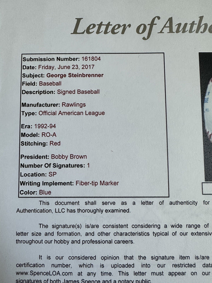 George Steinbrenner Ny Yankees SIGNED Official AL Baseball Bold Auto Jsa