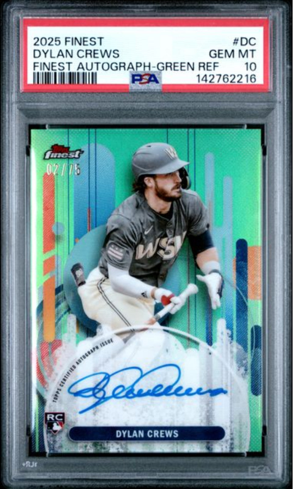 Graded 2025 Topps Finest Dylan Crews #DC Auto Green REF /75 Baseball Card PSA 10