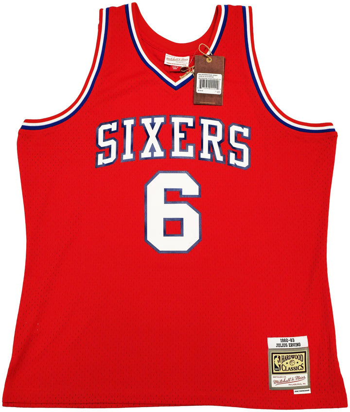76ers Julius Dr J Erving Auto Red Mitchell Ness Swingman 82 Jersey 83 Champ BAS