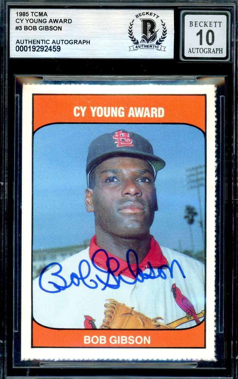 Bob Gibson Gem Mint 10 Beckett BAS Signed 1985 TCMA Cy Young Autograph Cardinals
