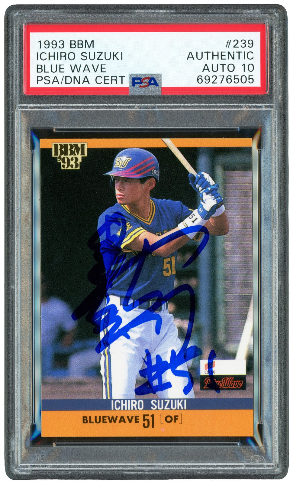 Ichiro Suzuki Auto 1993 BBM RC 239 Orix Blue Wave Auto GM 10 "#51" Kanji PSA/DNA