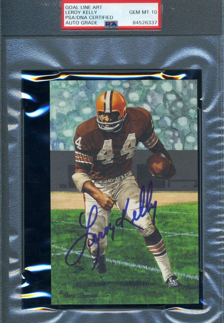Leroy Kelly Gem Mint 10 PSA DNA Signed Goal Line Art Card GLAC 1 Autograph